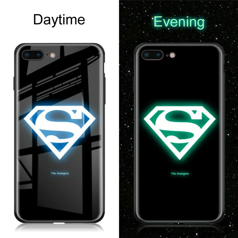 Luxury Batman Marvel Luminous Tempered Glass Cases For iPhone XS MAX XR 8 7 6 6s Plus X Samsung S8 S9 S10 Plus Note8 Note9 Cover