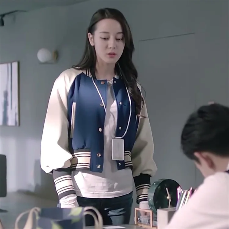 2019 Spring Korean Version of The New Dilraba Star Clothes Splicing Straight Tube Leisure Baseball Outfits Jacket Coat Women