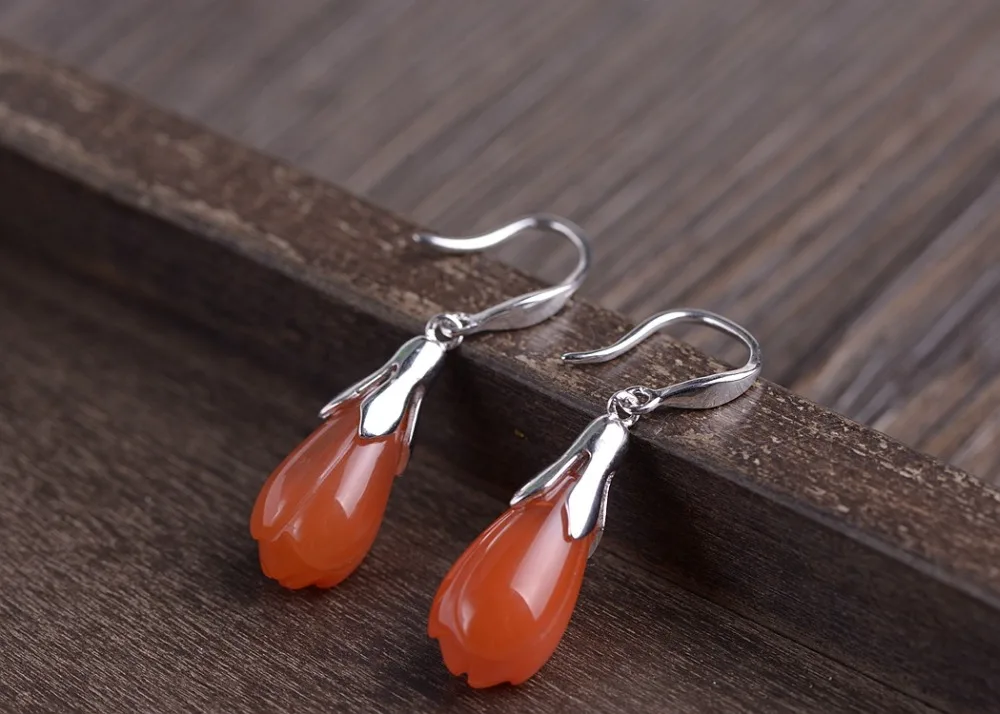 S925 Silver Fashion Natural Magnolia Earrings Women's Silver Earrings