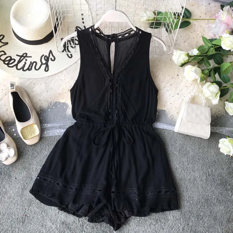Casual Romper Women Jumpsuit Solid Bodysuit Summer V-Neck Overalls For Women Macacao Feminino Combinaison Femme Casual Romper Women Jumpsuit Solid Bodysuit Summer V-Neck Overalls For Women Macacao Feminino Combinaison Femme