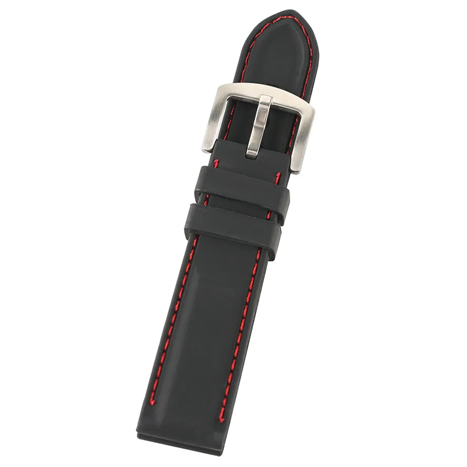 YISUYA Silicone 22mm24mm Black Pin Buckle Watch Strap RedWhite Outdoor Sport Rubber Wristwatch Band Top Quality Replacement  (5)