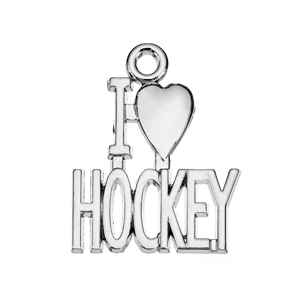 

My shape Jewelry Antique Silver Plated I Love Hockey Heart Charms Sports Fan Wholesale 20pcs lot