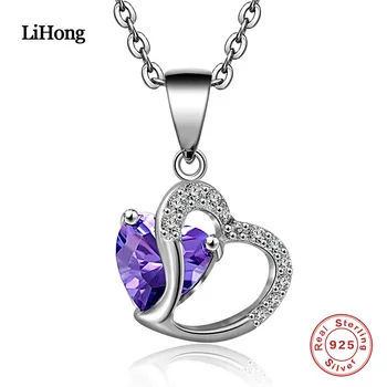 

Charm jewelry 925 sterling silver heart pendant necklace AAA zircon 50CM Chain