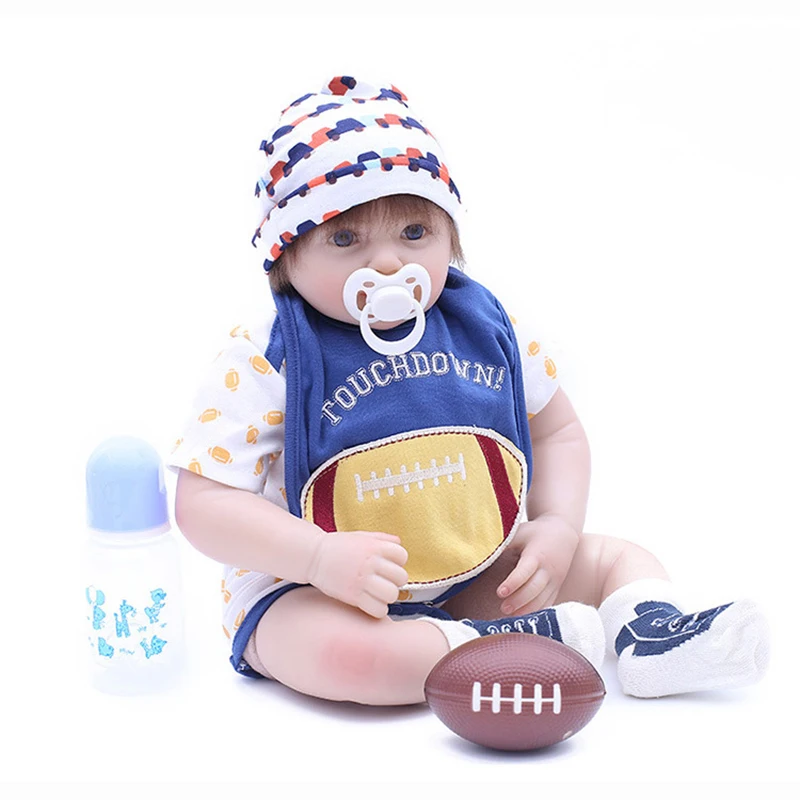 

50cm Baby Reborn Silicone Baby Doll 20 inch Soccer Sport Clothes Dressed Rooted Hair Reborn Baby Doll Girls Toys Birthday Gifts
