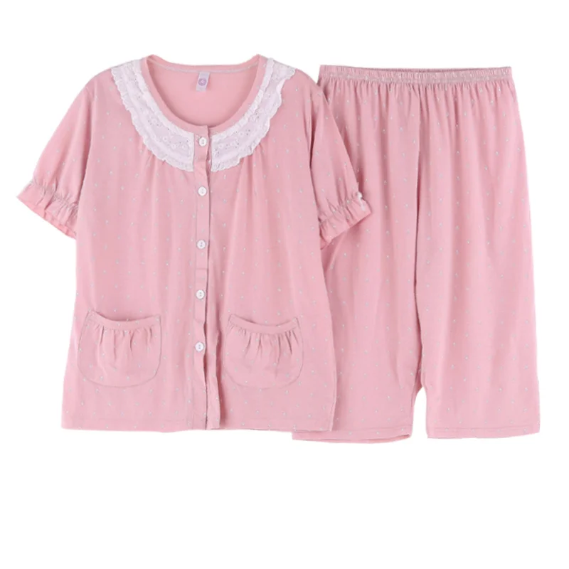 Plus Size Pajama Sets For Women Cotton Casual Pajamas Pijama Ladies Knee Length pants Sleepwear