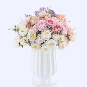 

10 Heads Vivid small peony artificial flowers bouquet autumn winter rose white silk fake lotus flowers wedding home decoration