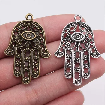 

WYSIWYG 4pcs Charms Death Eye Hamsa Palm Fatima Hand 36x25mm Antique Making Pendant Fit Vintage DIY For Jewelry