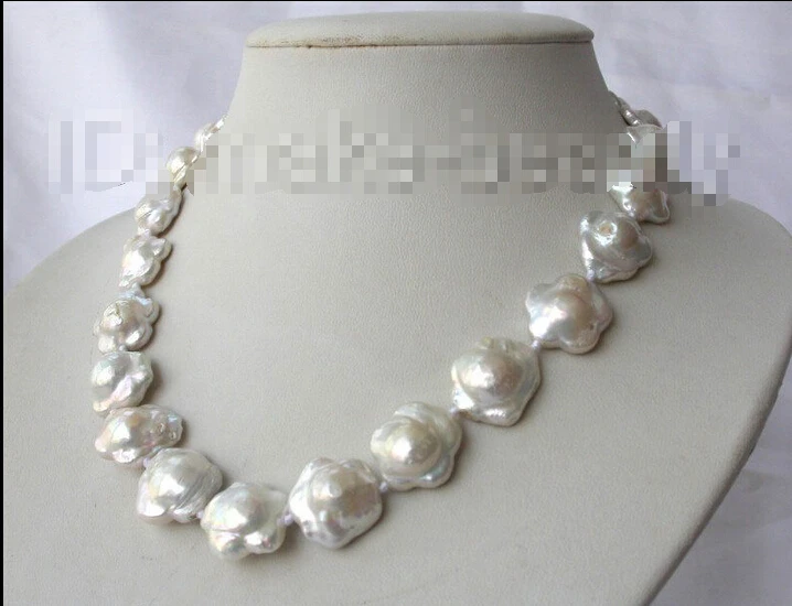 

Free shipping@@@@@ Free shipping stunning big 18mm baroque flower white freshwater cultured pearl necklace h799 &aa **A good