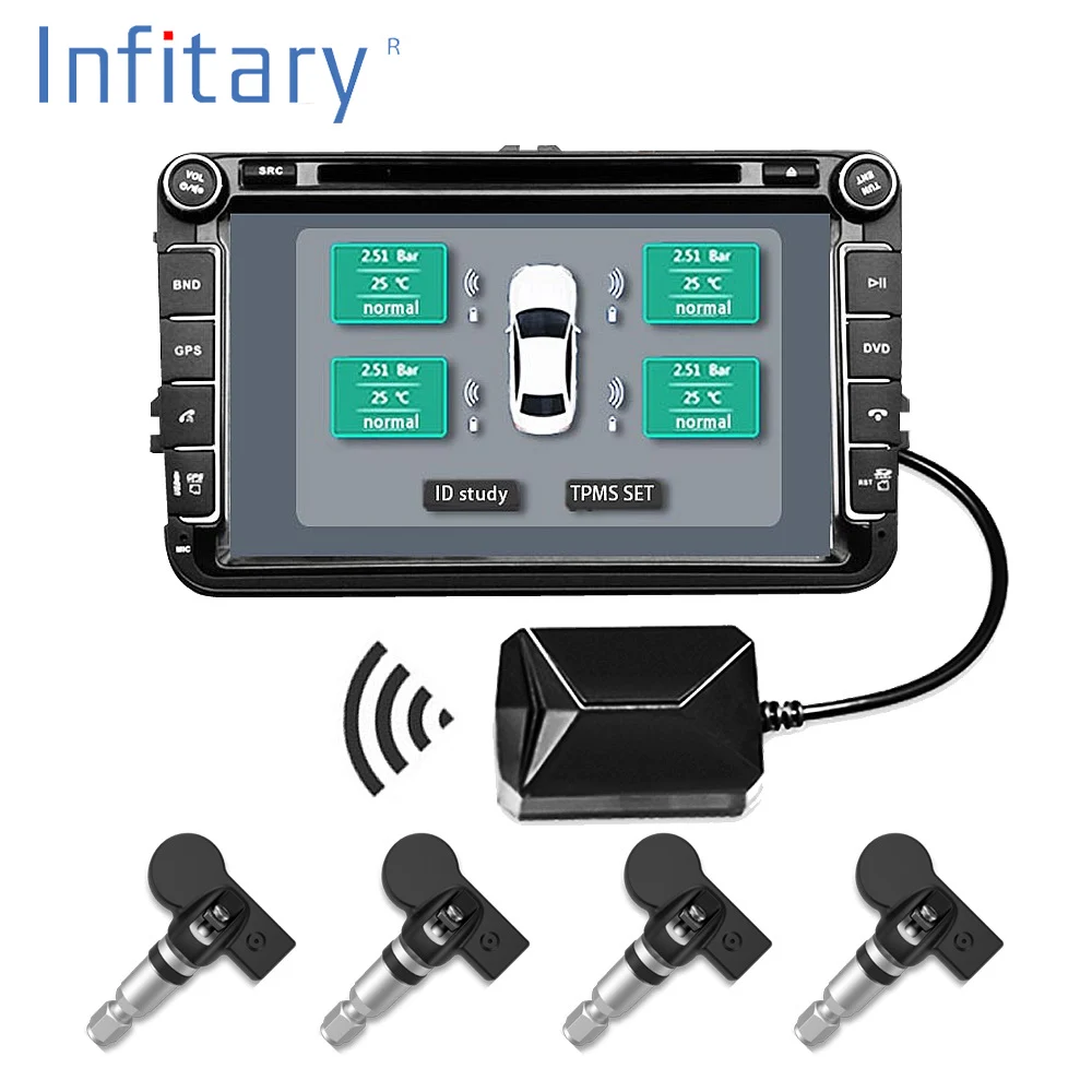 

Car TPMS for Android Navigation Tire Pressure Monitoring System Kit USB Interface with 4 Sensors Auto Security Alarm Systems