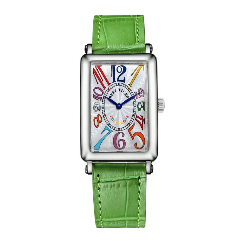 

2017 New Casual Rectangular Reef Tiger/RT Watch For Women Quartz Steel Arabic Numeral Leather Strap Watches RGA172