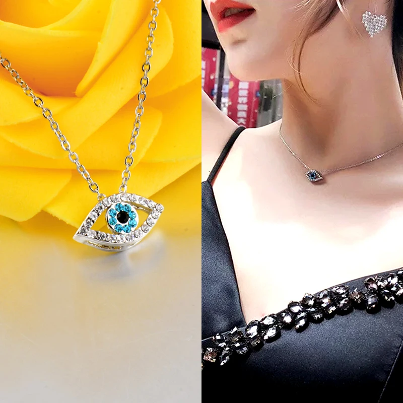 

SINLEERY Fashion Charm Luck Turkey Blue Evil Eye Blue Rhinestone Eye Choker Necklace For Women White Gold Color XL656 SSC