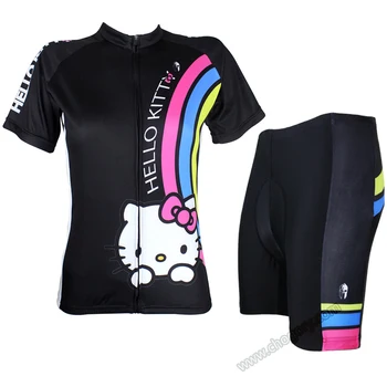

Hello Kitty Cycling Jersey Sets 100% Polyester kitty bike riding suits Long Sleeve Large Size Sports Jerseys For Girls
