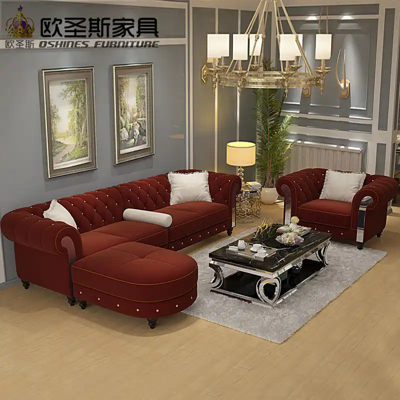 New Design Sofa Cloth Wine Red China Sofa 2019 Europe New Classic