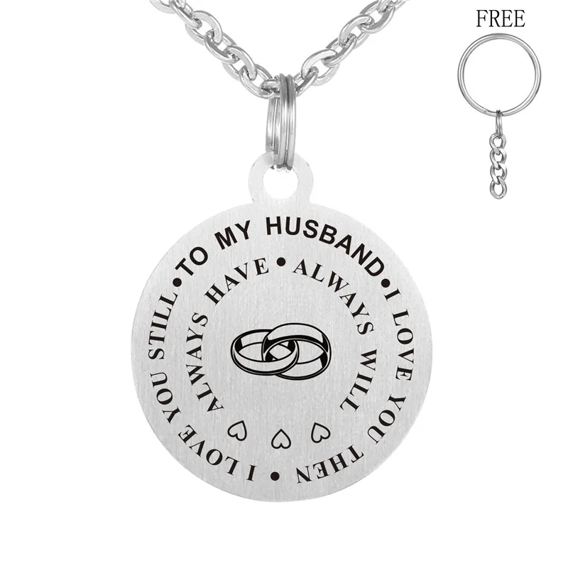 TO MY HUSBAND Necklace Stainless Steel Engraved Letters Hand Stamped