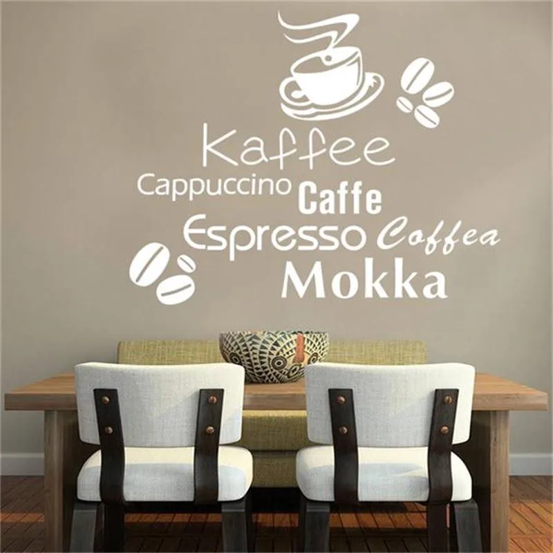 Модные Kaffee капучино Caffe буквы наклейки на стены дома Кофе магазин Украшения для кухни Diy виниловые наклейки декоративные печати плакат