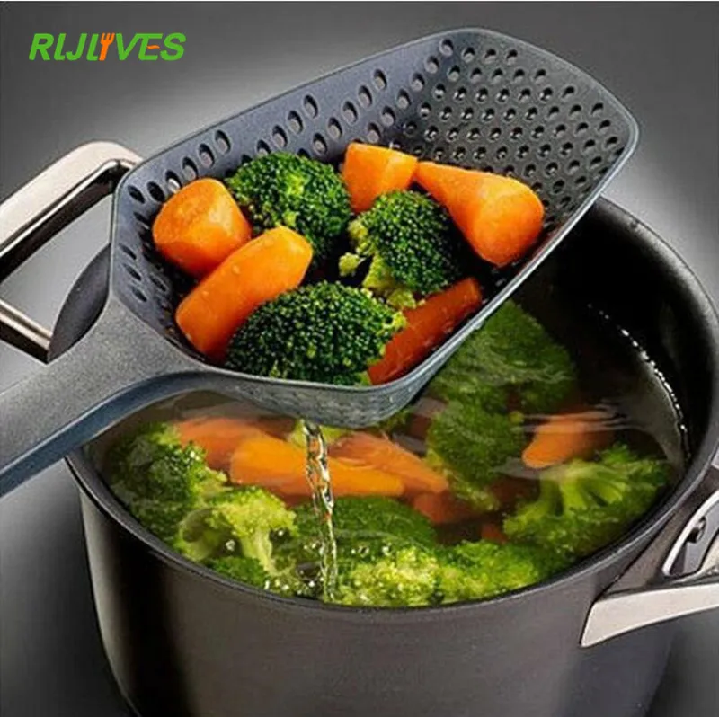 

RLJLIVES 1Pc Black Cooking Shovels Vegetable Strainer Scoop Nylon Spoon Large Colander Soup Filter Kitchen Tools