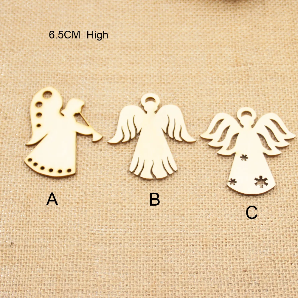 (50pcslot) 65mm unfinished unpaid 3 style wood angel rustic tags Christmas decor gift hanging tags