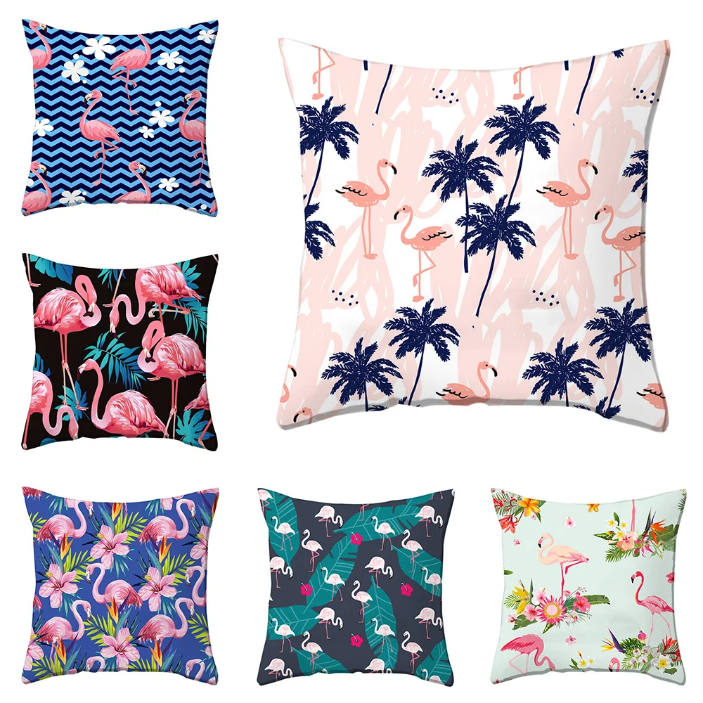 

ZEIMON Square Lovely Flamingo Patterns Ployester Cotton Cushion Cover Plant Throw Pillows Home Car Sofa Decorative Pillow Case