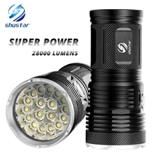 Poderosa lanterna led com 18 x t6 led lâmpada grânulo à prova dbead água holofote ampla gama uso 4x18650 bateria de iluminação