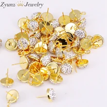20 Pairs ZYZ299-3824 10mm Round shape stud jewelry finding pave crystal rhinestone for earrings fashion jewelry finding