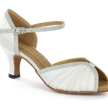 Женские белые сатиновый бальный латинские танцы Самба Сальса Ceroc Танго танцевальная обувь всех размеров