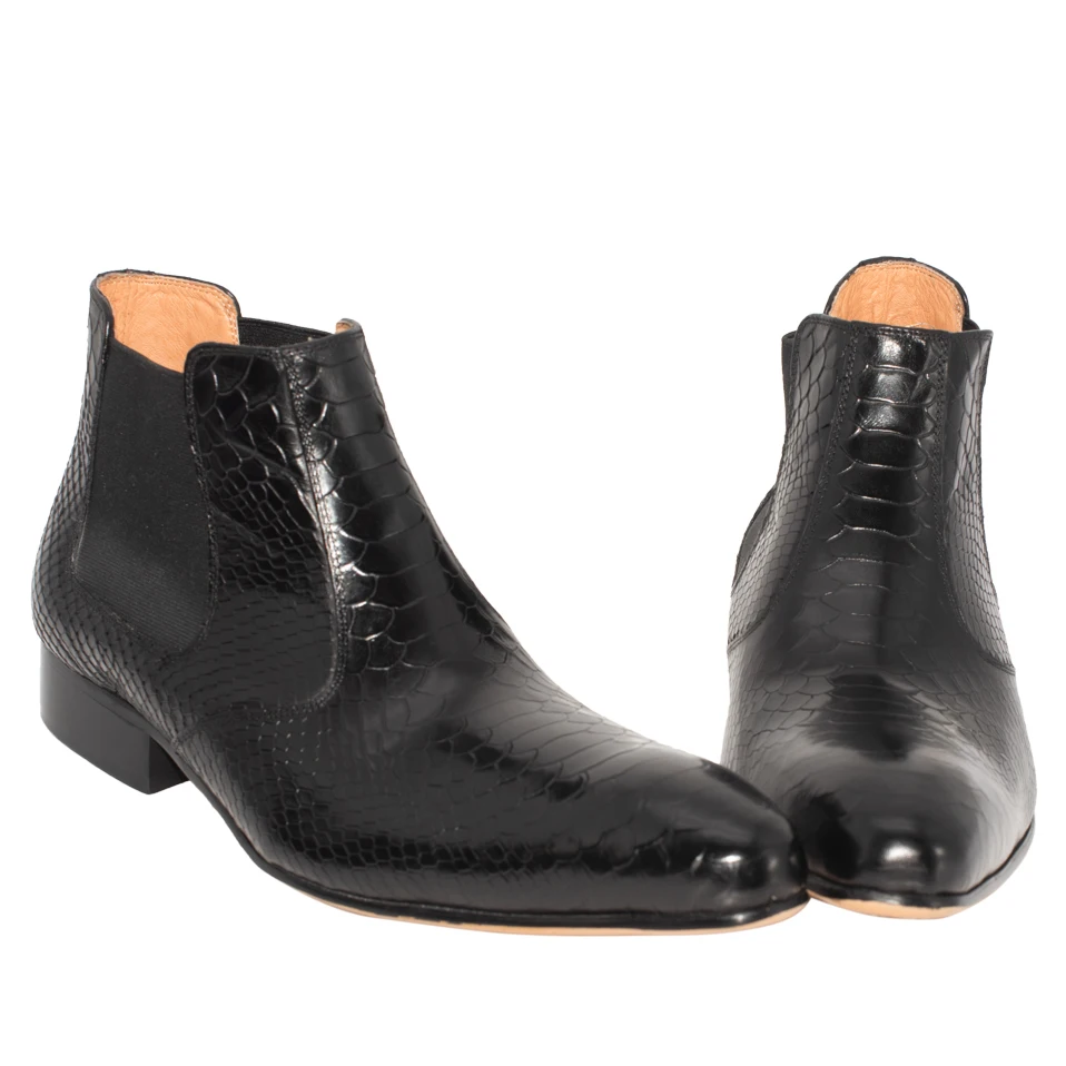Мужские ботинки «Челси»; модная обувь ручной работы из тисненой кожи; Роскошная стильная обувь черного и кофейного цвета; свадебные мужские ботильоны с острым носком