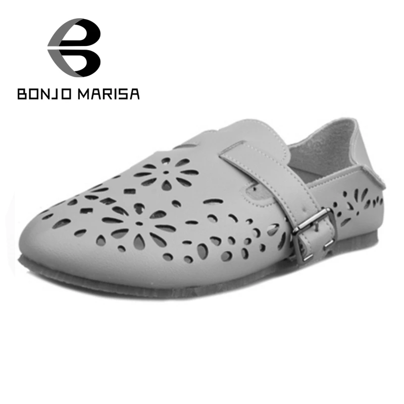 

BONJOMARISA Bohemia Women Cutout Flower Pattern Summer Shoes Woman Slip On Flat Heels Beach Leisure Sandals