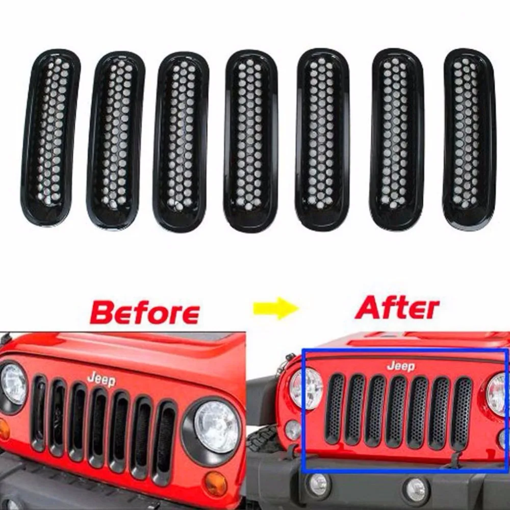 7 шт. для Jeep Wrangler JK аксессуары черный Передний решетчатый гриль решетка вставка