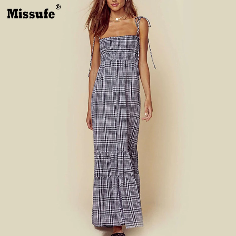 

Missufe Spaghetti Strap Bohemian Women Dress Off Shoulder Beach Dress Female Vestidos 2019 Multi Print Casual Long Dresses