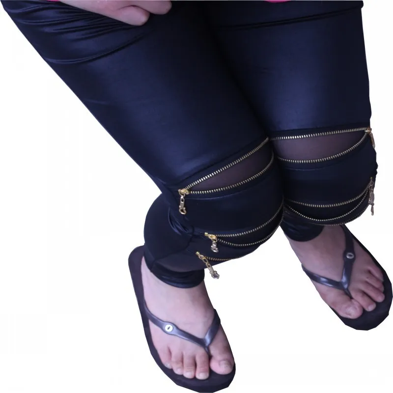 

2019 Fashion Spring And Summer Style Sexy Women Imitation Leather Stretch Black Jegging 3 Zippers Legging Pants Skinny For Girl
