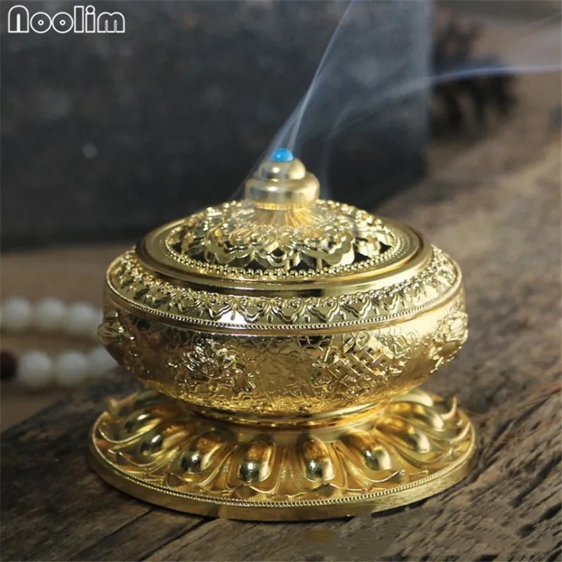 NOOLIM Благоприятный Восемь сокровище горелка для благовоний в виде лотоса сплав пластины благовония горелки предметы буддизма античный благовония горелка - Цвет: Brass