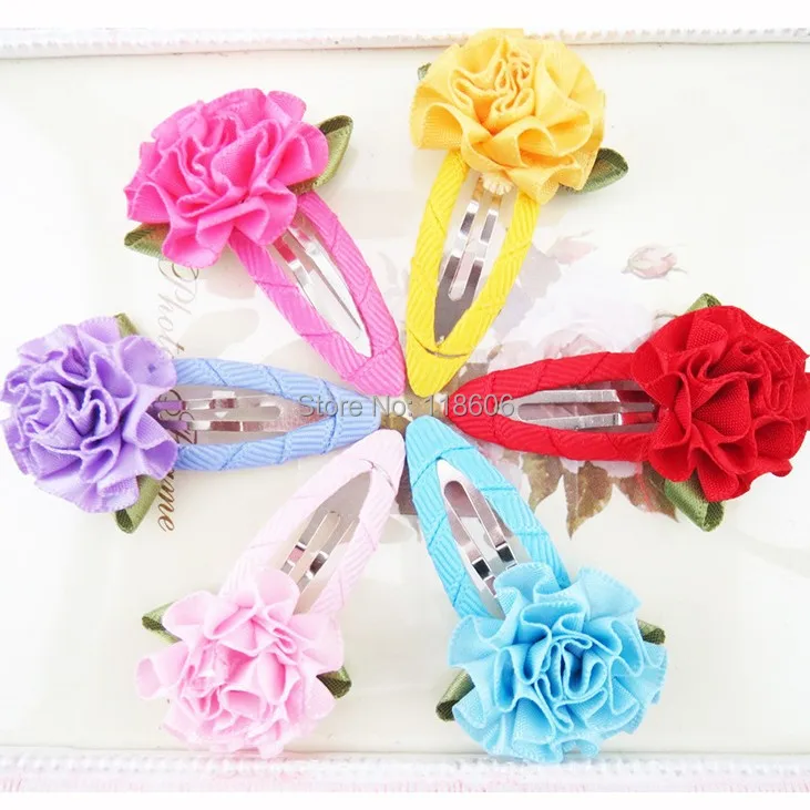 Satin Ribbon Carnation Flower Kids Hair Bow BB Clip.jpg