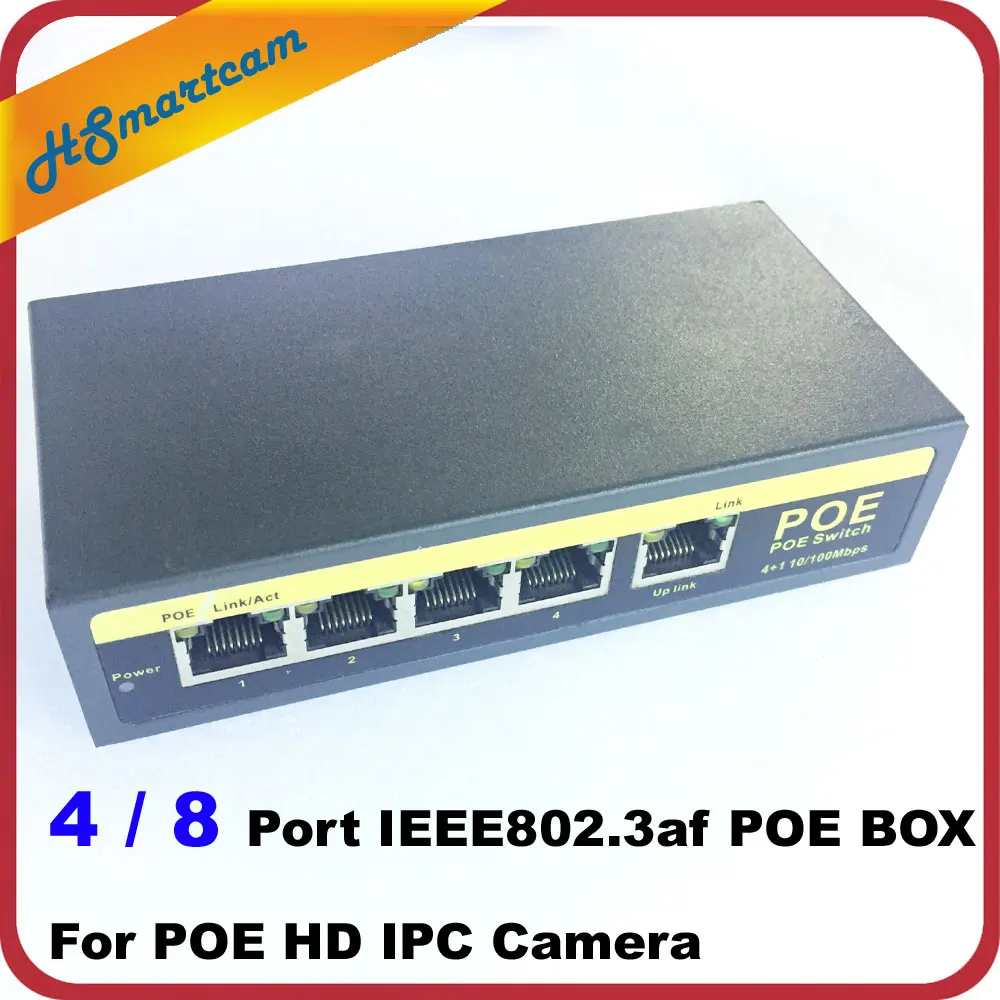 

New Mini 4 Port 8CH PoE Switch Power over Ethernet IEEE802.3af 60W 48V PoE Switch for HD 1080P POE IP Cameras+Power Adapter