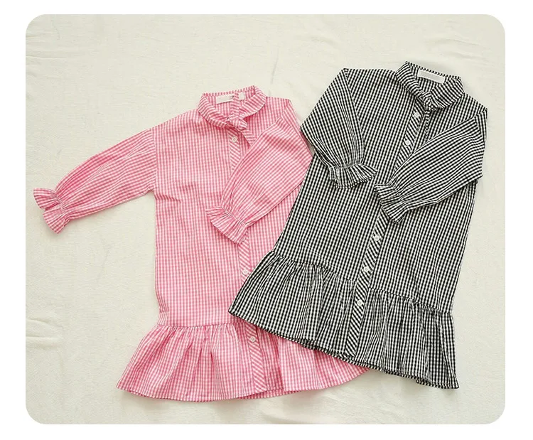 little girls pink dress black long plaid shirts 2018 fall girl dresses kids mermaid school teenage children clothing autumn 2018 (1)