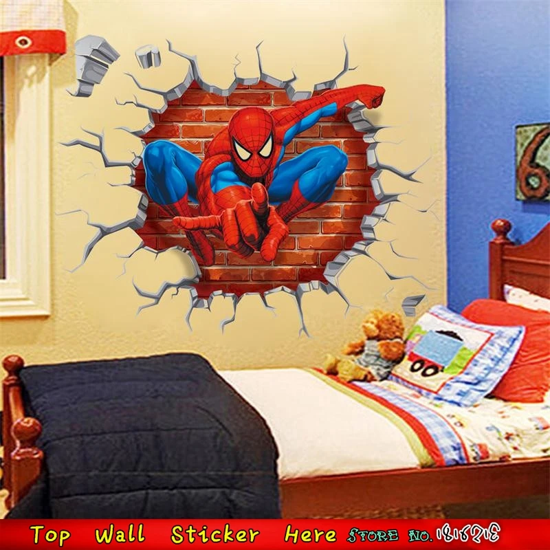 Kibi 3D-effekt Aufkleber Spiderman im Wanddurchbruch Loch Marvels Spider-Man Ultimate Wandtattoo Kinderzimmer Spiderman Wandsticker Spiderman Wandaufkleber Spiderman