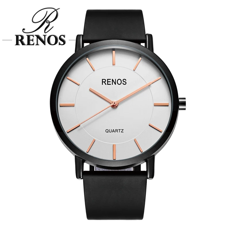 

RENOS Women Watch Simple Sport Casual Fashion Wristwatches With Box Birthday Anniversary Quartz Watches PU Band For Men Woman