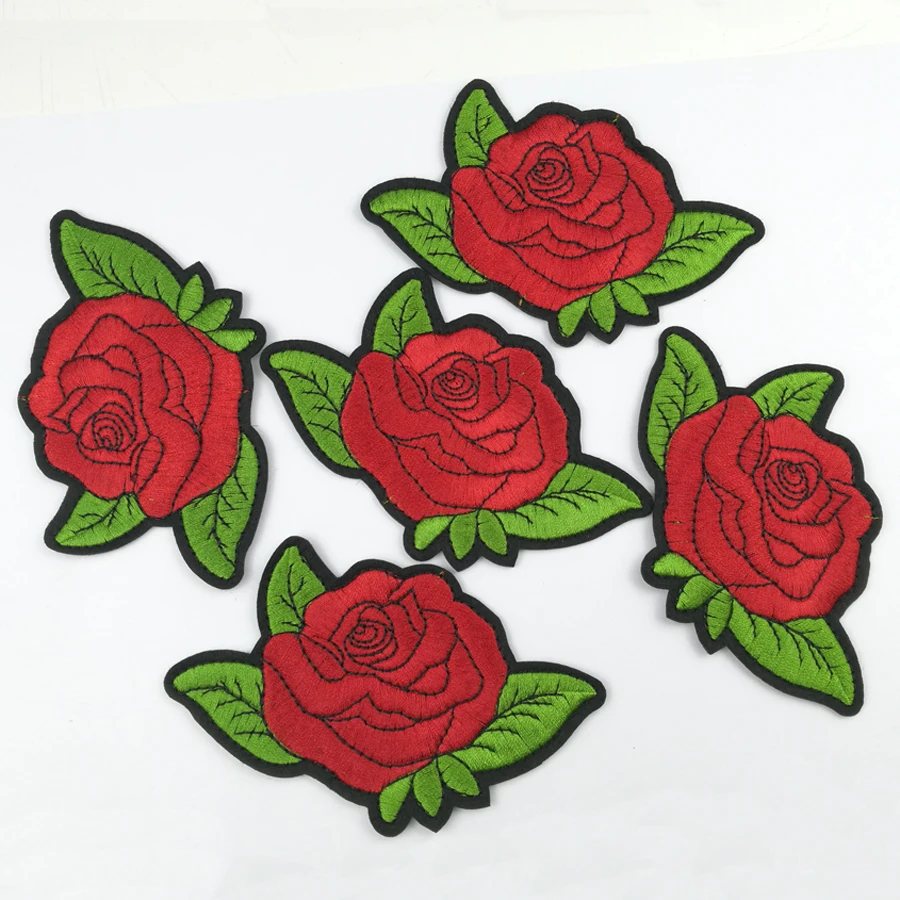 

10Pcs/Set Red Rose Embroidered Patch for Clothing Iron Sewing Applique Shirt Jacket Bags Sticker Clothes Badges Patches BT076