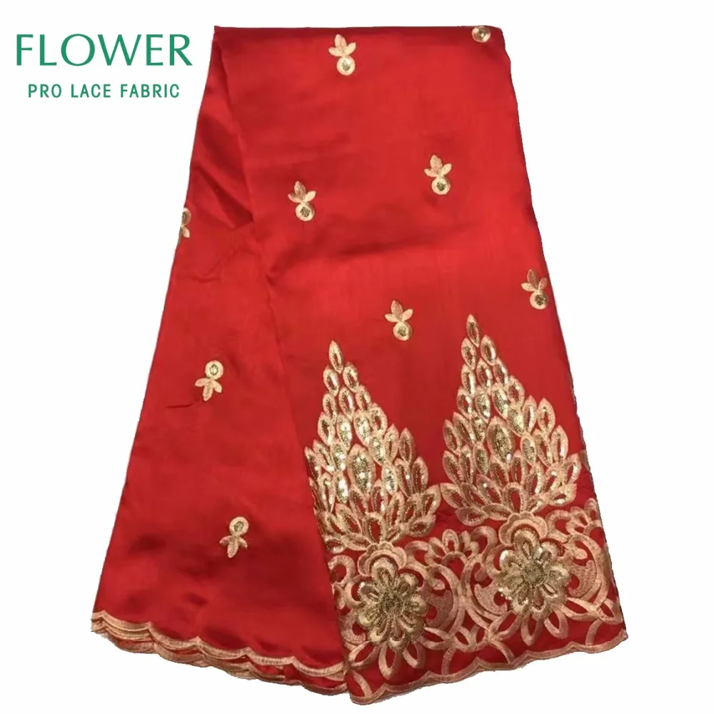 Африканский Джордж кружева индийский дизайн красный для нигерийского свадебного платья Tissu блестками золотая линия вышитые гипюровые кружева шелковые ткани