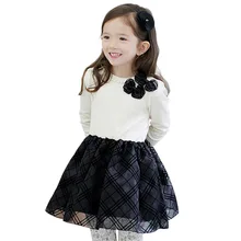 Новая Осенняя детская одежда из чистого хлопка с длинными рукавами в клетку, платье принцессы с бабочками для девочек