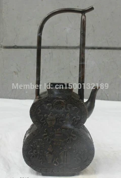 

xd 0053 Chinese Folk Culture Handmade Old Brass Bronze Statue Gourd teapot Sculpture