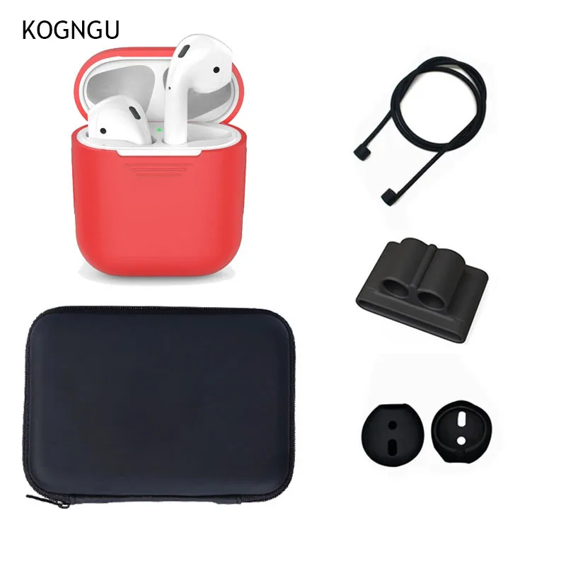 

KOGNGU New 5 in 1 for AirPods Case Soft Silicone Shock Proof Protective Cover Case for Apple Accessories Set- Silicone Funda
