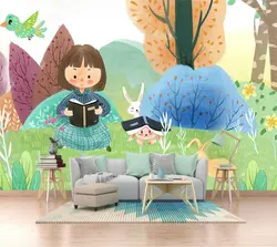 Декоративные обои простой и свежий девушка лес чтения настенная живопись