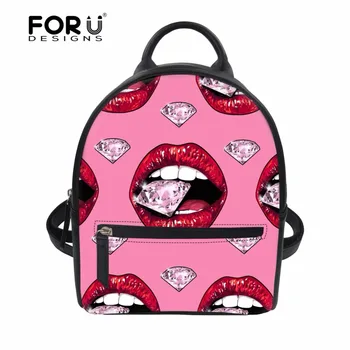 

FORUDESIGNS Sexy Lips Pattern New Popular Women Mini Backpack High Quality Small PU Leather Rucksack for Teenage Girls Purse Bag