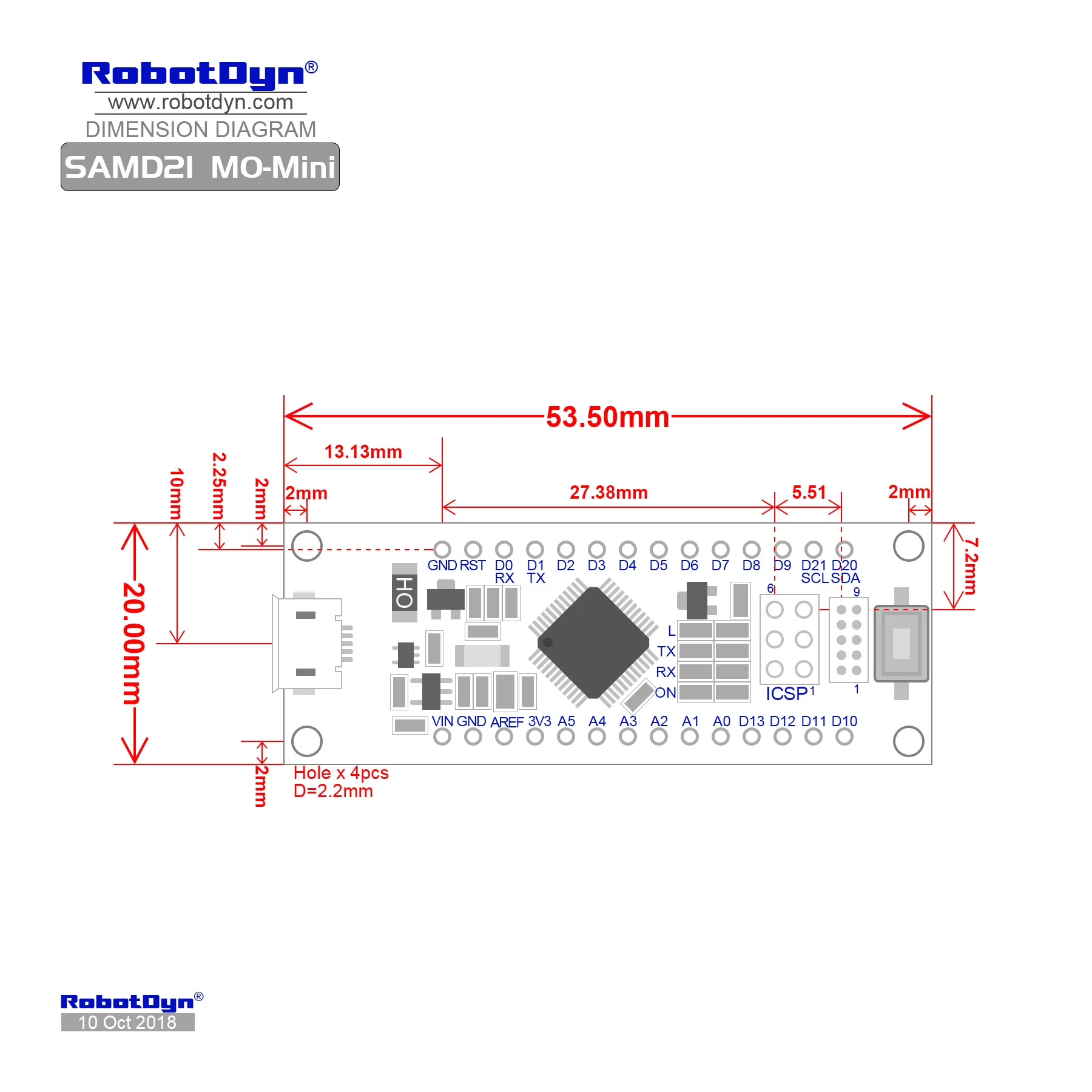 SAMD21 M0-Mini. 32-битный процессор ARM Cortex M0 ядро. Шпильки нераспаянных. Совместим с Arduino Zero, Arduino M0. Форма Mini