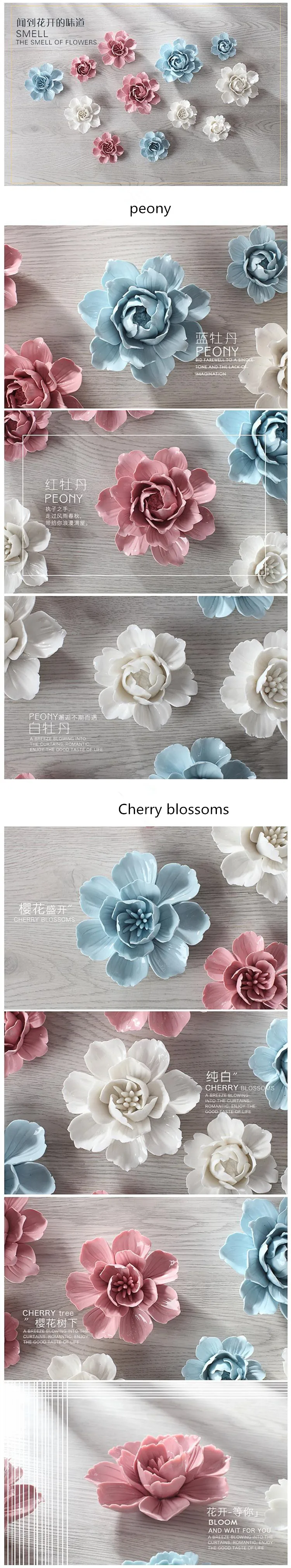 Peony Cherry blossoms decorative wall flower dishes ceramic decorative plates handicraft porcelain flowers craft home decoration