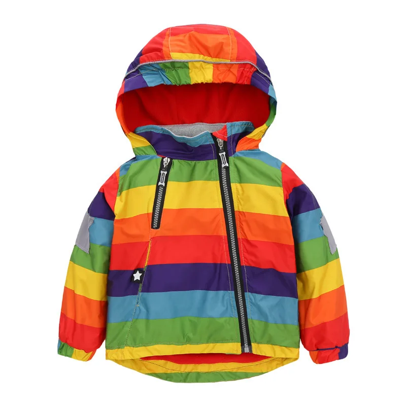 Детская одежда, новинка года, детская куртка в радужную полоску на весну-осень, модельная куртка для отдыха для мальчиков и девочек возрастом от 1 года до 5 лет