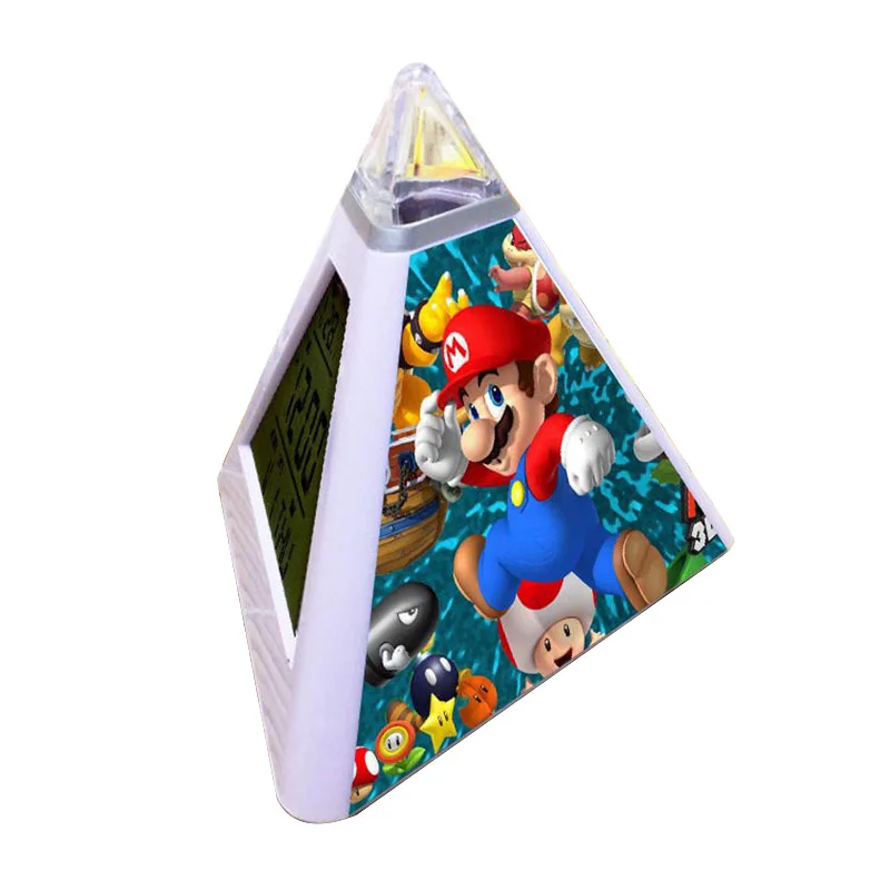 

Triangulo Super Mario Bros Alarm Clock Digital alarm clock Kids pyramid Alarm Clock Watch Color Flashing reloj despertador Sale