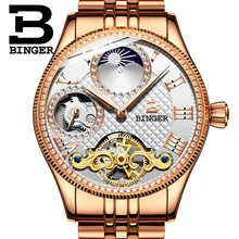 2017 New Mechanical Men Watches Binger Role Luxury Brand Skeleton Wrist Waterproof Watch sapphire Male reloj hombre B1175-11
