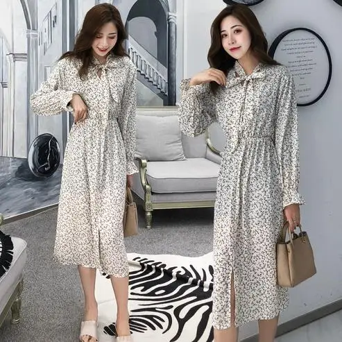 

2019 New Spring and Summer Women Medium and Long Shredded Flower Dress Open-fork Chiffon LJ317
