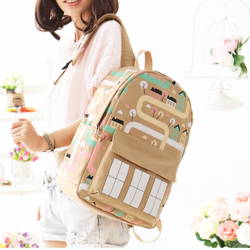 2017 Newest Version Women Backpack Fashion YuFan Brand Cartoon Fresh Soft Canvas Polyester Women Backpack Women